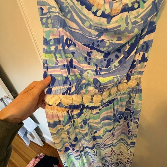 Strapless Blue & Green Printed Maxi Dress - Picture 2 of 3